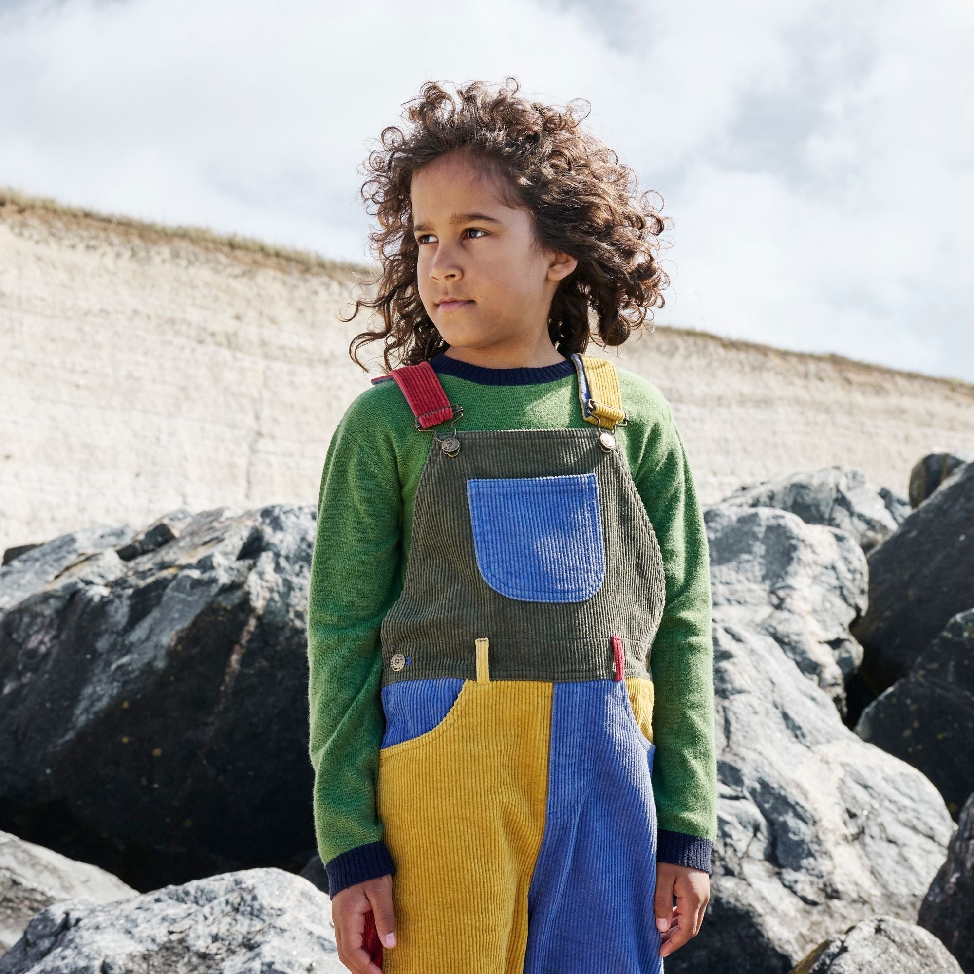 Patchwork Chunky Cord Dungarees - Muted