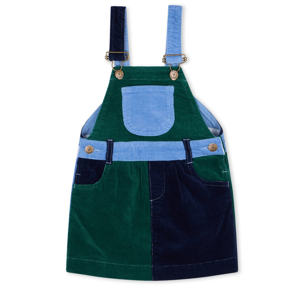 Blue, navy, and dark green corduroy overall dress for kids - Dotty Dungarees