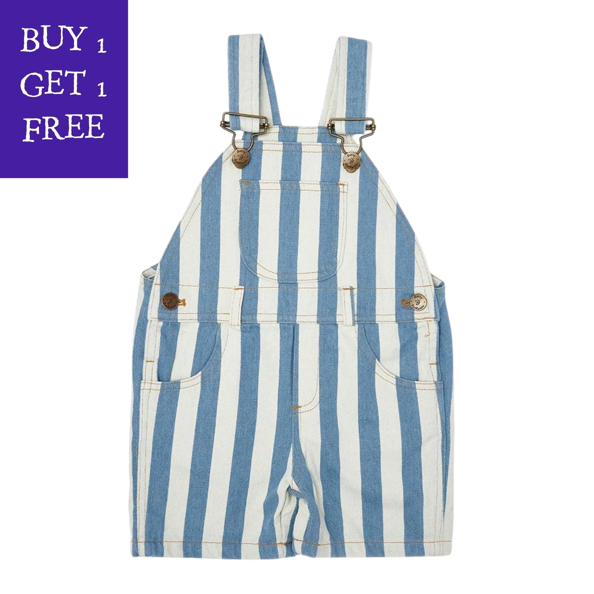 Blue Classic Wide Stripe Denim Overall Shorts - Dotty Dungarees Ltd.