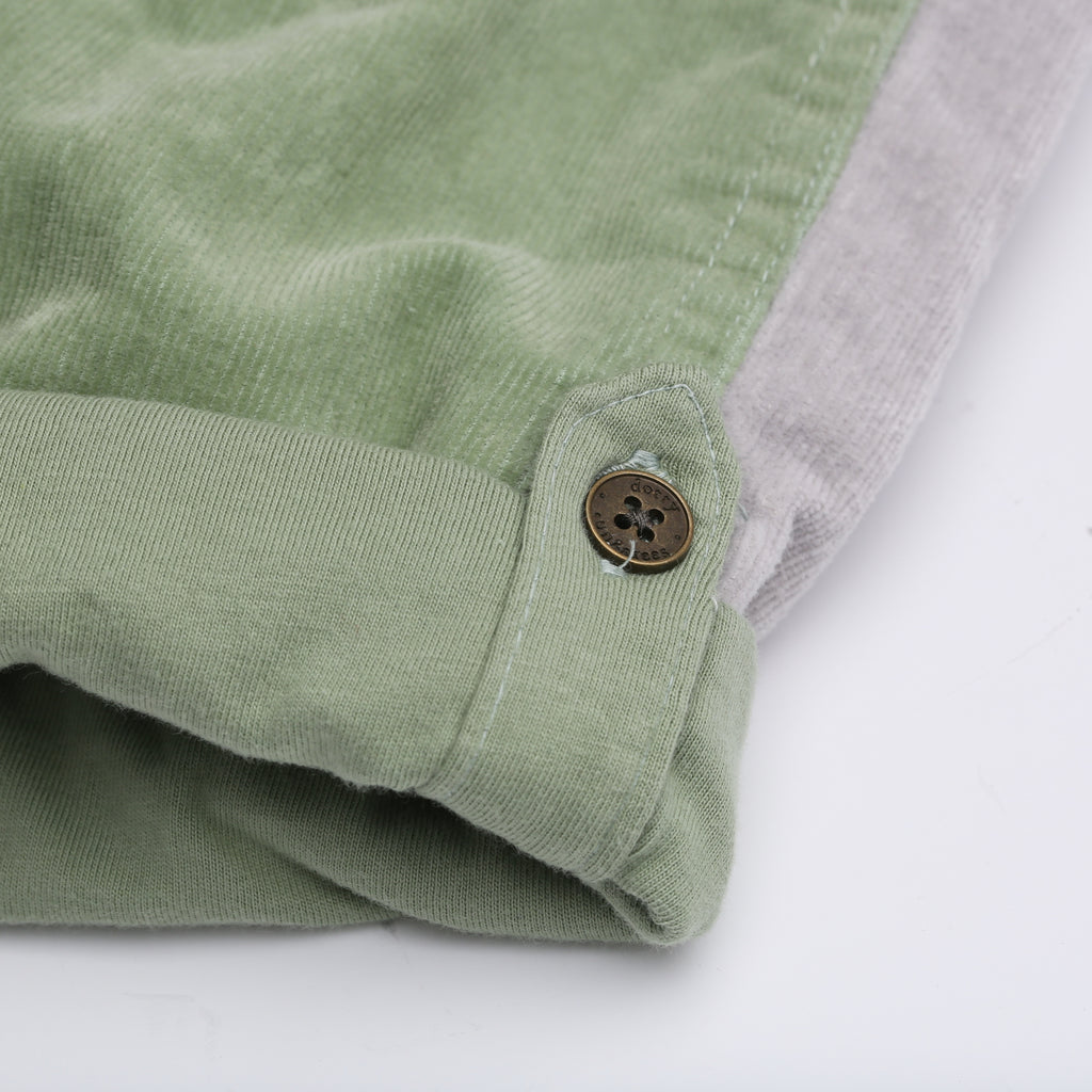 Green, cream, and grey corduroy overalls for kids - Dotty Dungarees