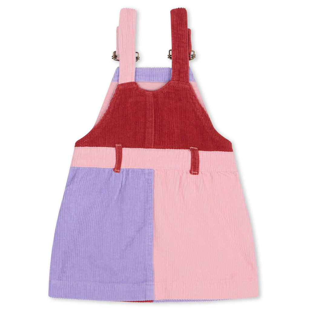 Pink, purple, and red chunky cord overall dress for kids - Dotty Dungarees