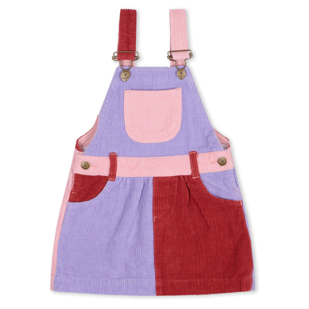 Pink, purple, and red chunky cord overall dress for kids - Dotty Dungarees