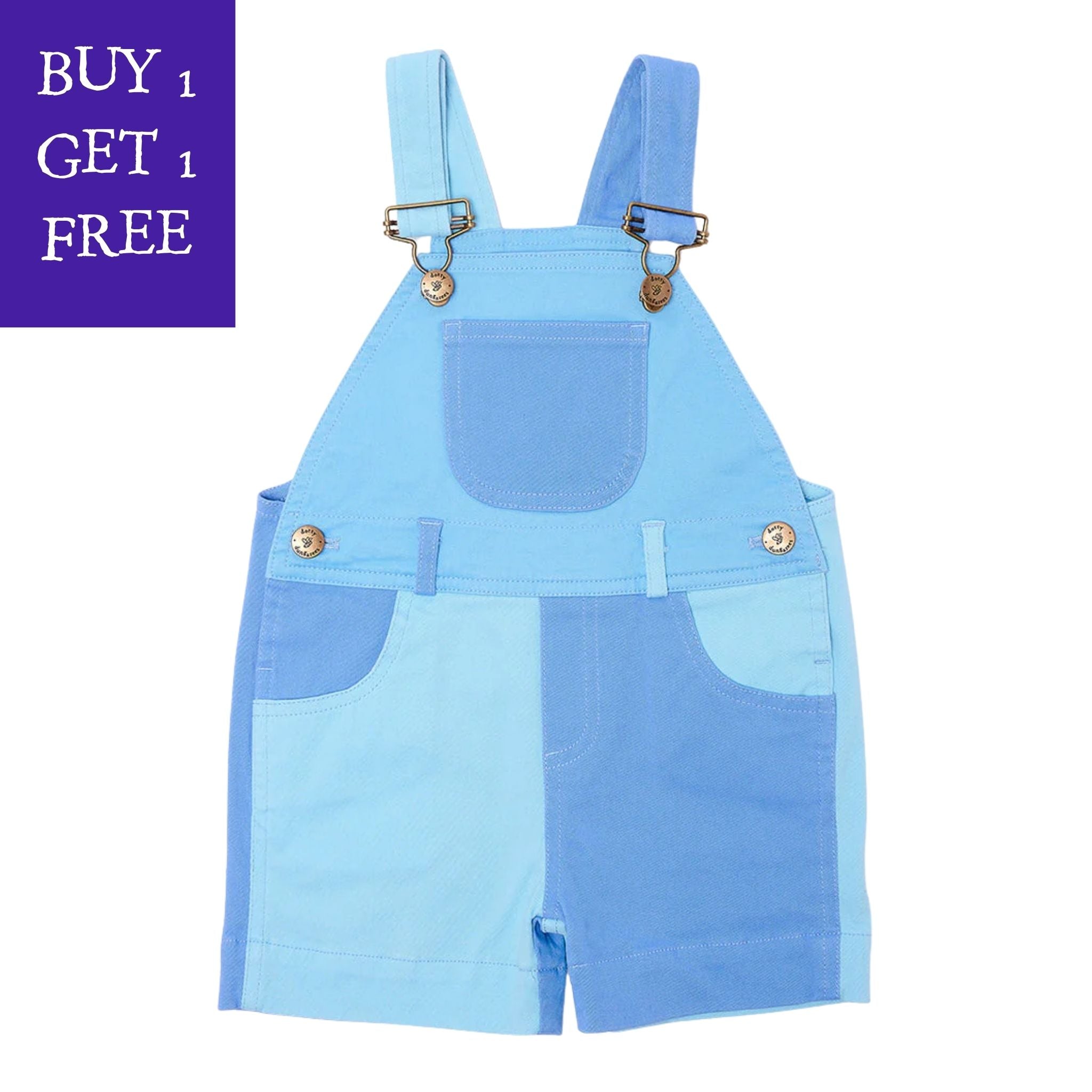 Tonal Colourblock Blue Overall Shorts - Dotty Dungarees Ltd. 