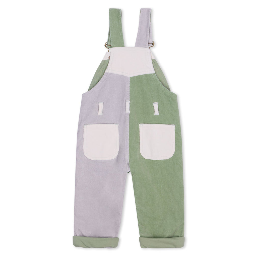 Green, cream, and grey corduroy overalls for kids - Dotty Dungarees