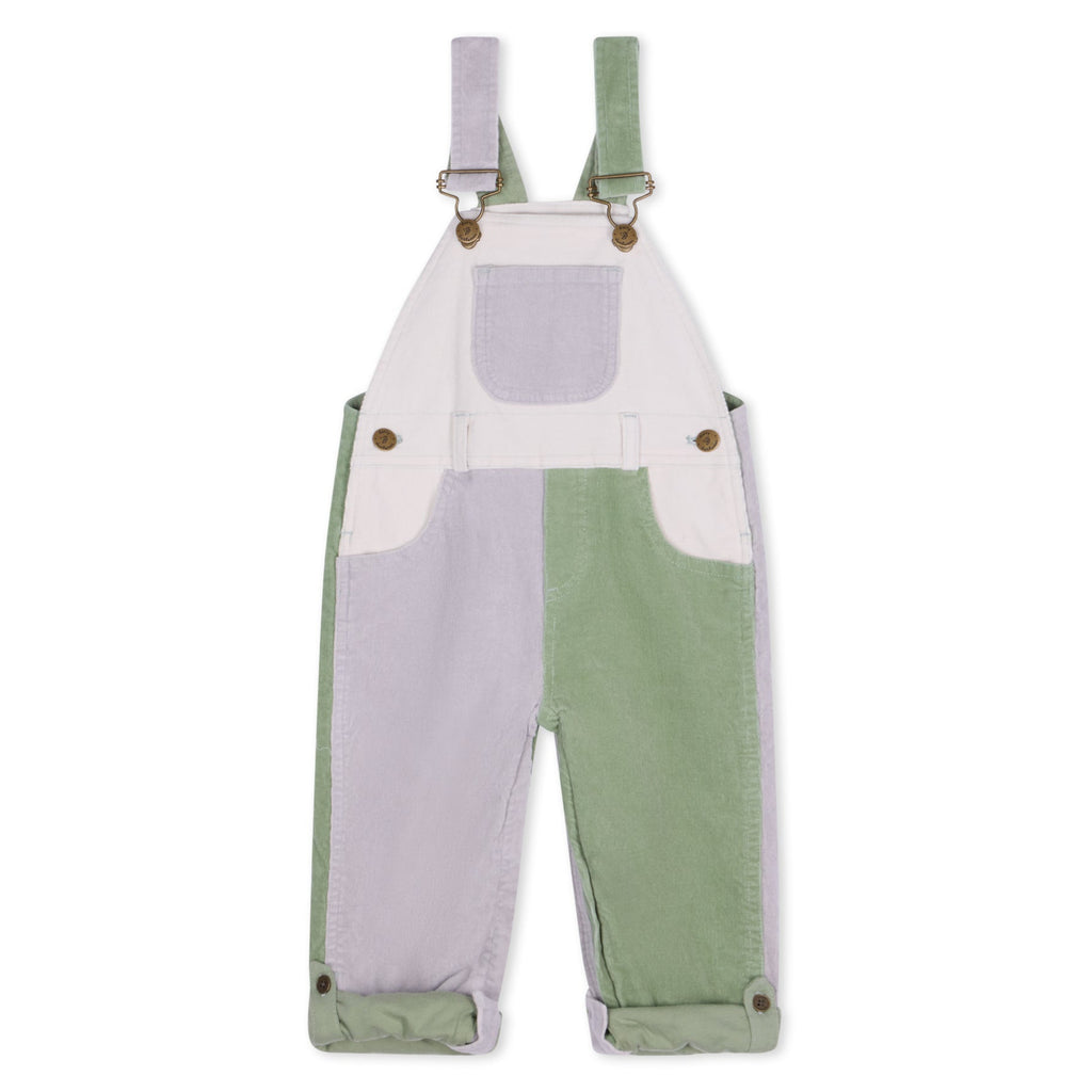 Green, cream, and grey corduroy overalls for kids - Dotty Dungarees